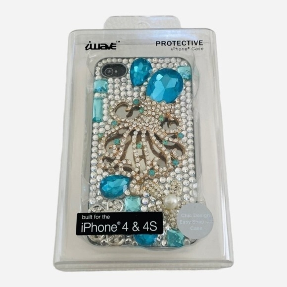 WAVE iPhone 4 4S Case Medusa Floral Rhinestone Decorated Snap On NIB